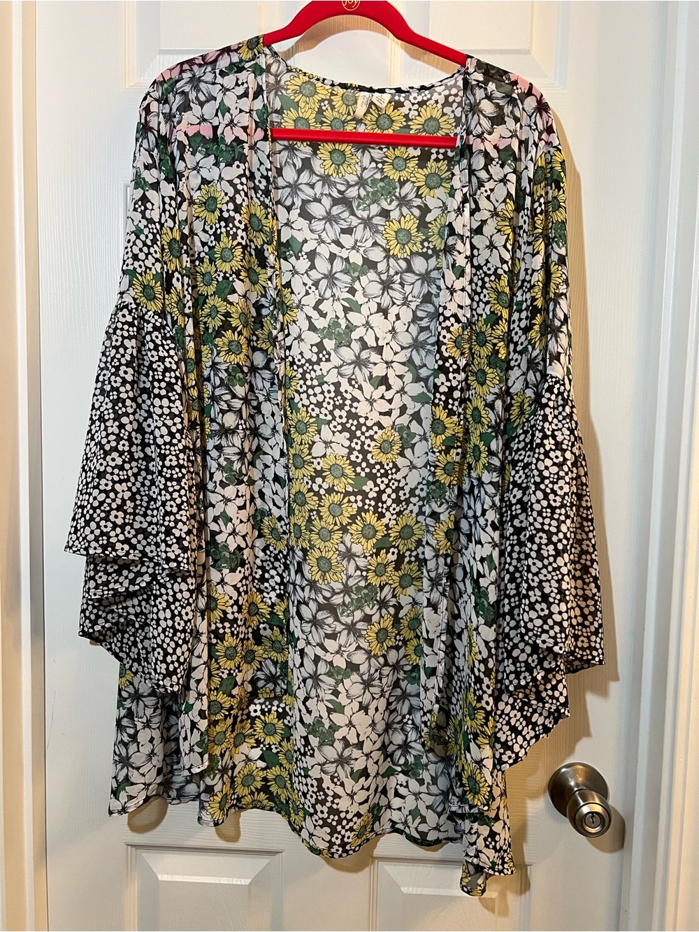 🦋 Floral Open-Front Tunic Kimono in Yellow, Blue  & White size large